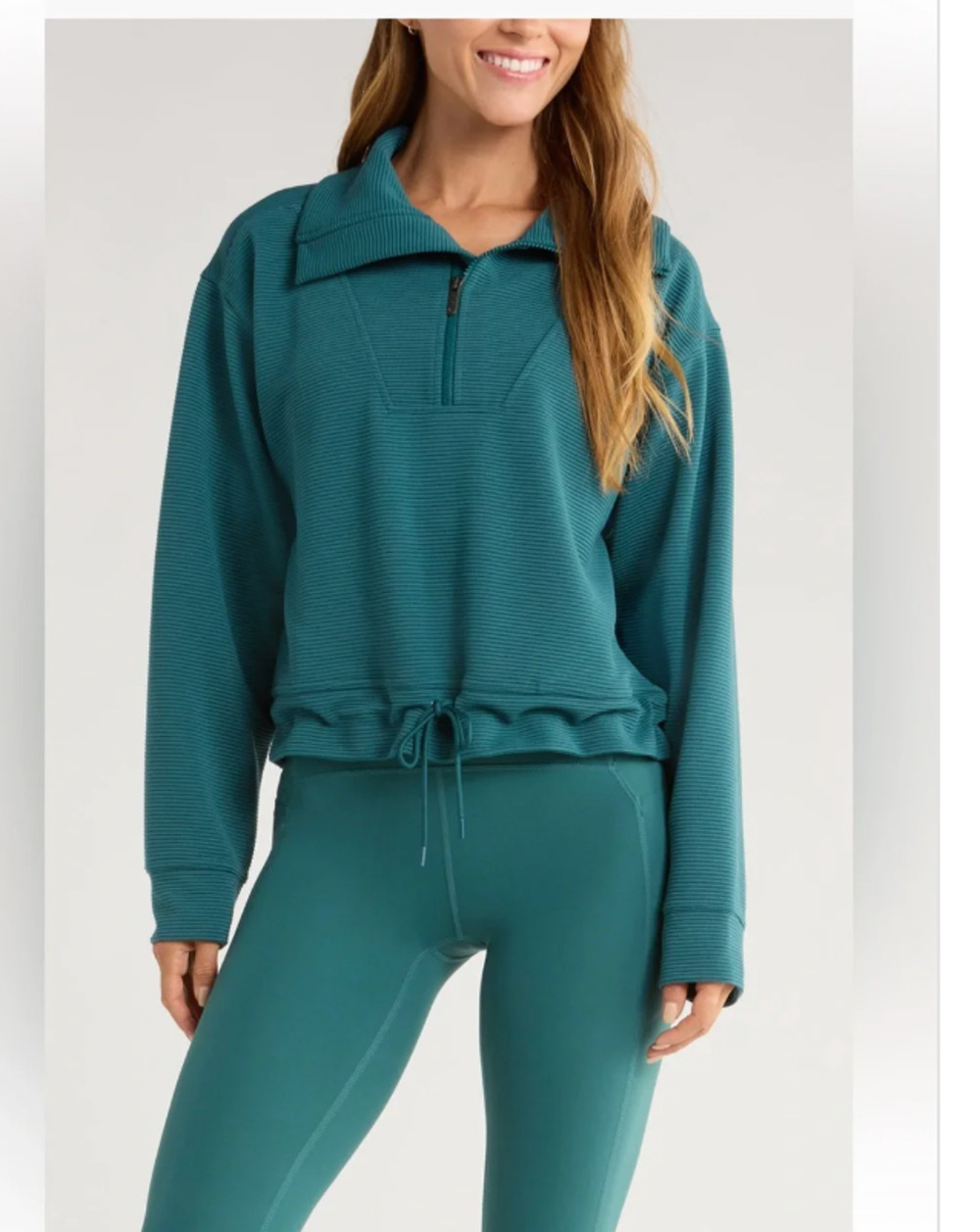 Zella Kickback Ottoman Half Zip Pullover Sweatshirt Top Teal Size S NWT